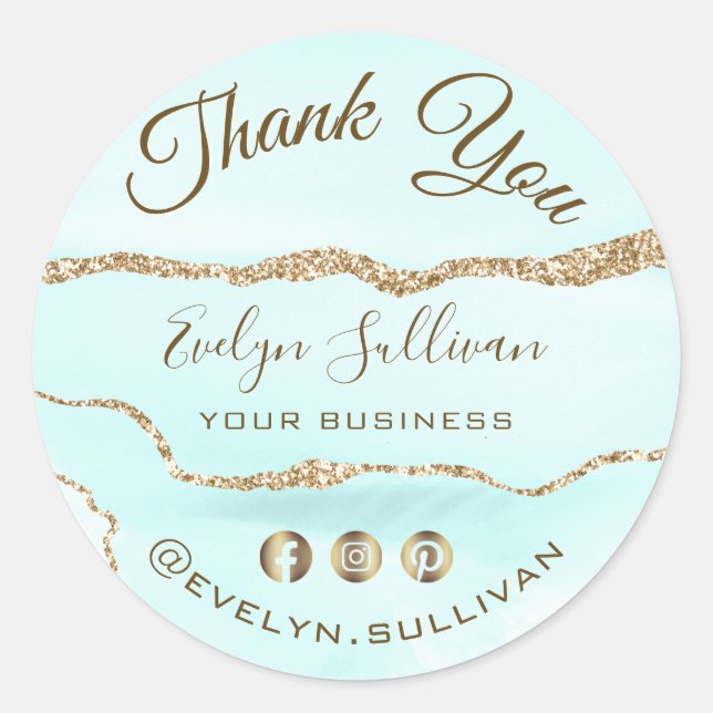 Adesivo Redondo Aquamarine Agate Obrigado Sticker (Frente)