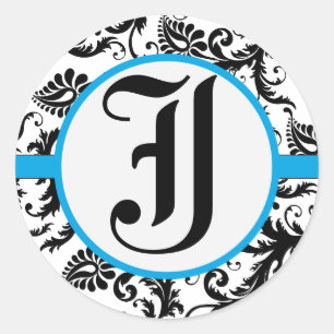 Adesivo Redondo Aquamarine Damask Monogramas Stickers