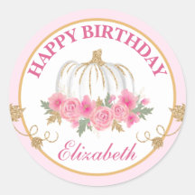 Aquarela Abóbora Rosa e Dourada Feliz Aniversário