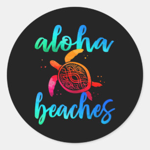 Adesivo Redondo Aquarela Aloha Praga Tartaruga Camisa Havaí Mar