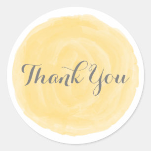 Adesivo Redondo Aquarela Amarelo redonda Muito Obrigado, Stickers