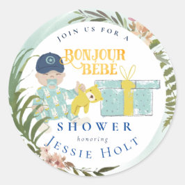 Adesivo Redondo Aquarela Aqua Bonjour Boy BabyClassic Round