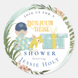 Adesivo Redondo Aquarela Aqua Bonjour Boy BabyClassic Round