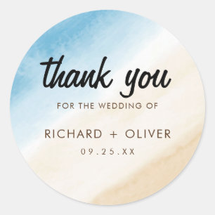 Adesivo Redondo Aquarela Azul Água No Mar Casamento