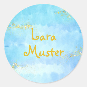 Adesivo Redondo Aquarela - azul - brilho Dourado