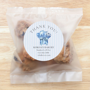 Adesivo Redondo Aquarela Azul Chef Logotipo da padaria do Chapéu O