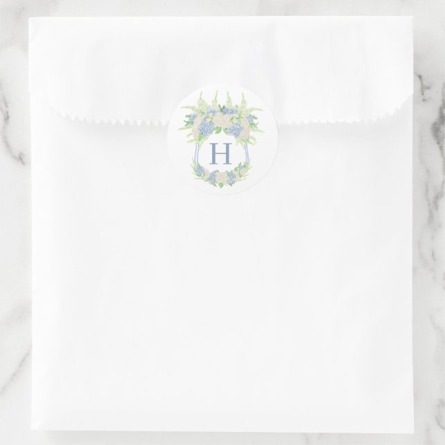 Adesivo Redondo Aquarela Azul Floral e Branco - Hydrangea Crest (Bolsa)