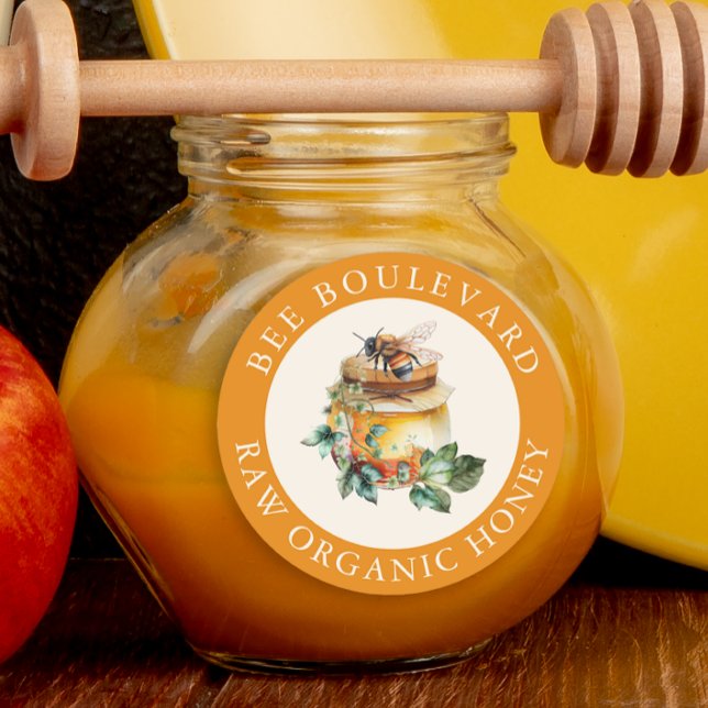 Adesivo Redondo Aquarela Bee Honey Jar (Criador carregado)