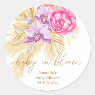 Adesivo Redondo Aquarela boho capim-dos-pampas - Chás de bebê