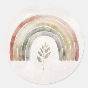 Adesivo Redondo Aquarela Botânica Arco-íris Boho