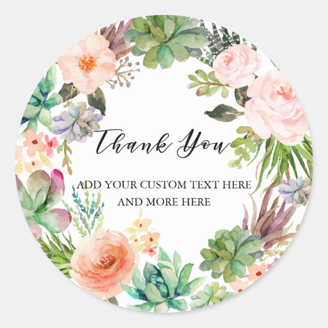 Adesivo Redondo Aquarela Cactus Com Sucultura Personalizada Obriga (Frente)