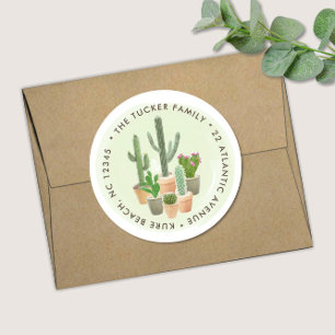Adesivo Redondo Aquarela Cactus Suculentas Vasos Endereço de Remet