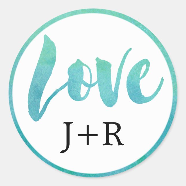 Adesivo Redondo Aquarela Caligrafia Amor Envelope Foco (Frente)