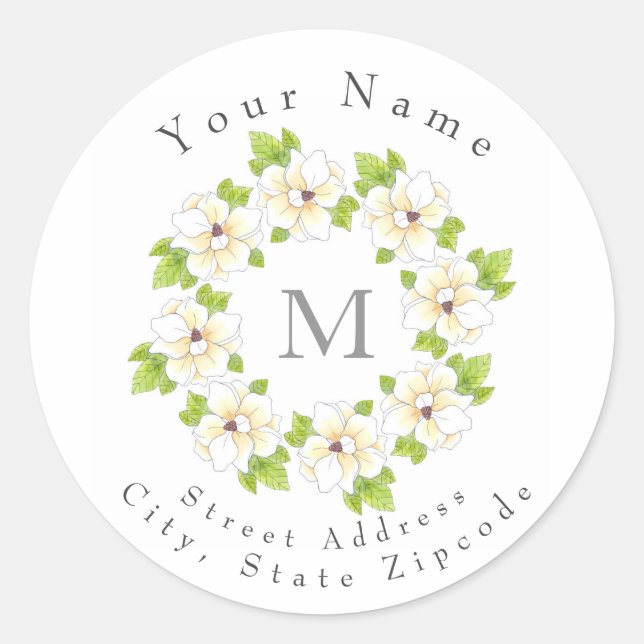 Adesivo Redondo Aquarela, Caneta e Tinta Magnólia Rótulos de excur (Frente)