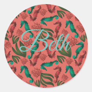 Adesivo Redondo Aquarela Cavalo-marinho Personalizado Náutico Pers