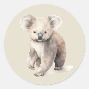 Adesivo Redondo Aquarela Coala Arte de Animal Selvagem Australiano
