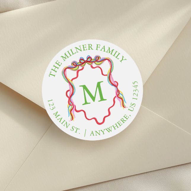 Adesivo Redondo Aquarela Confetti Arco de Natal Monograma Crest (Criador carregado)