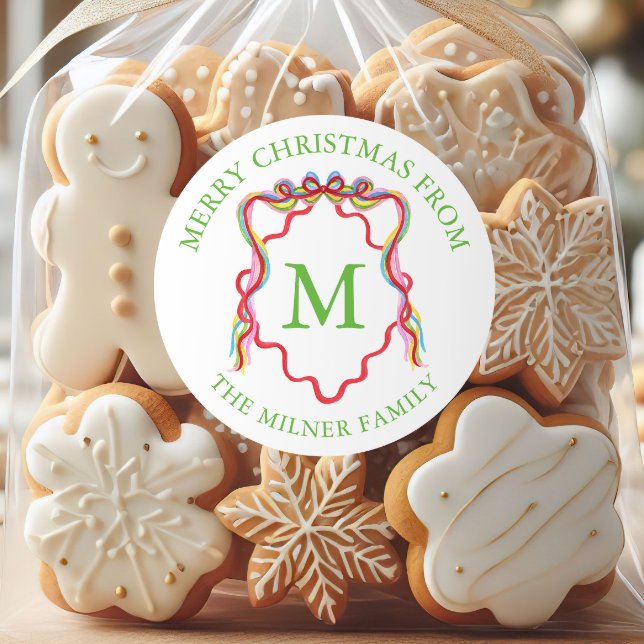 Adesivo Redondo Aquarela Confetti Arco de Natal Monograma Crest (Criador carregado)