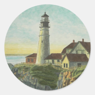 Adesivo Redondo Aquarela da Luz de Portland Head