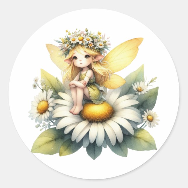 Adesivo Redondo Aquarela Daisy Fairy (Frente)