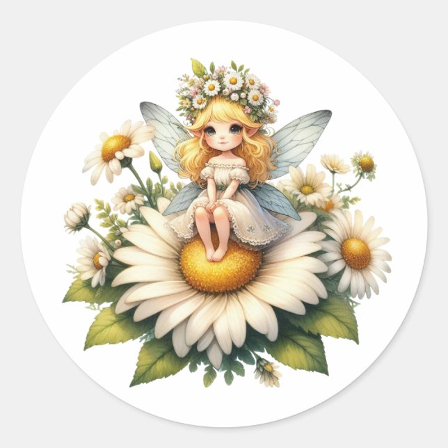 Adesivo Redondo Aquarela Daisy Fairy (Frente)