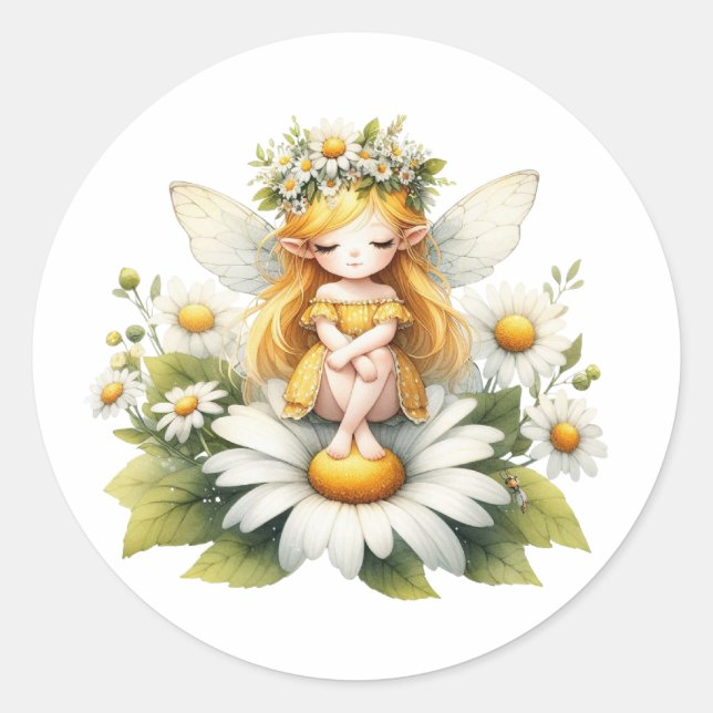 Adesivo Redondo Aquarela Daisy Fairy (Frente)