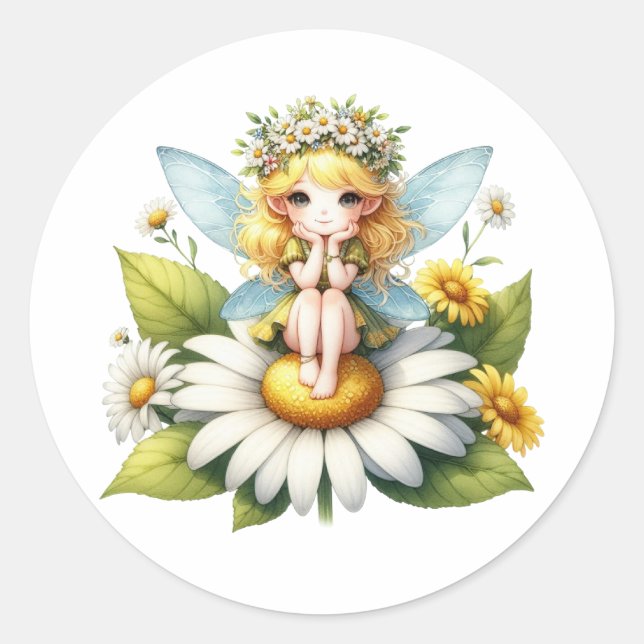 Adesivo Redondo Aquarela Daisy Fairy (Frente)
