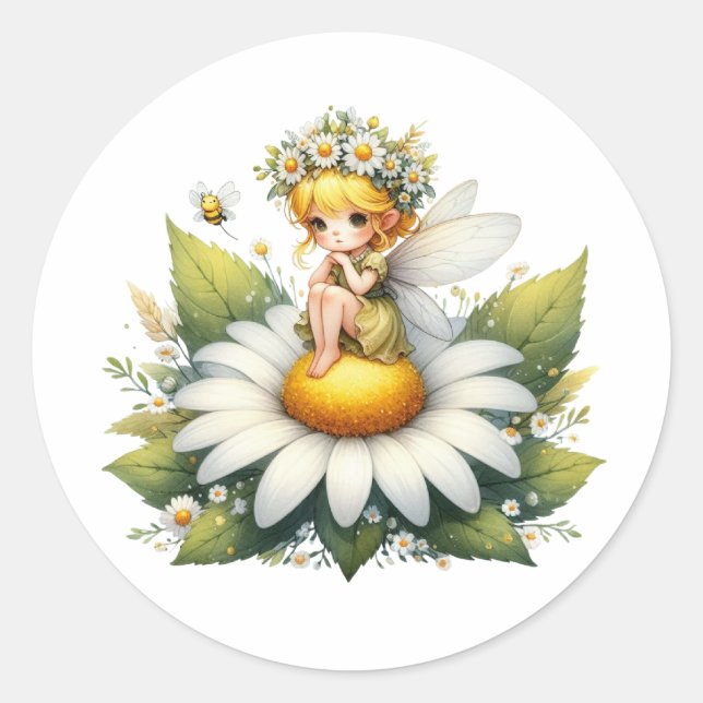Adesivo Redondo Aquarela Daisy Fairy (Frente)
