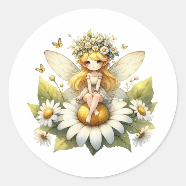 Adesivo Redondo Aquarela Daisy Fairy (Frente)