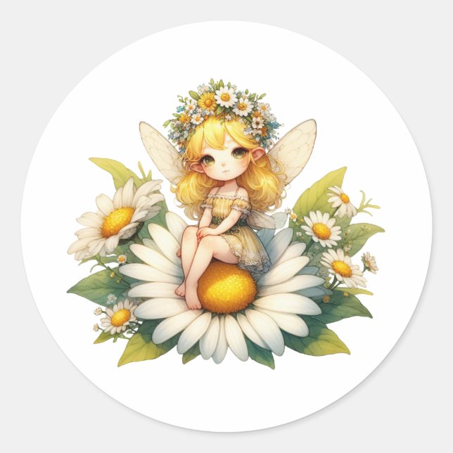 Adesivo Redondo Aquarela Daisy Fairy (Frente)
