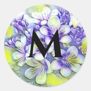 Adesivo Redondo Aquarela de Flores de Cerejeira Branca Monograma 