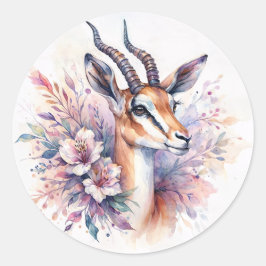 Adesivo Redondo Aquarela de Gazela Floral