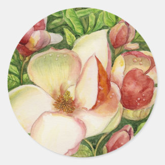 Adesivo Redondo Aquarela de Magnolia Flower