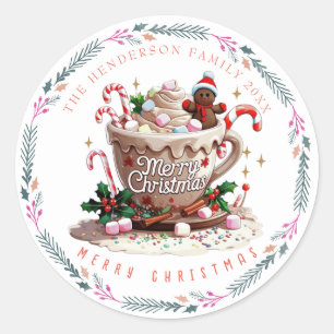 Adesivo Redondo Aquarela de Natal Caneca Festiva Doce