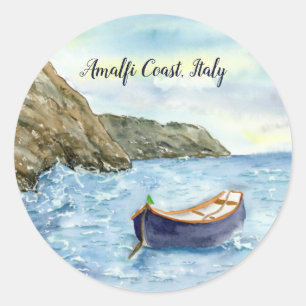 Adesivo Redondo Aquarela de um barco a remo na Costa Amalfitana, I