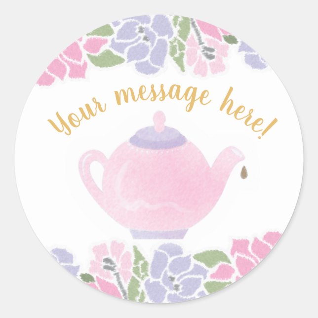 Adesivo Redondo Aquarela do Chá de fraldas de chá (Frente)