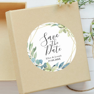 Adesivo Redondo Aquarela Elegante Casamento Verde Save The Date