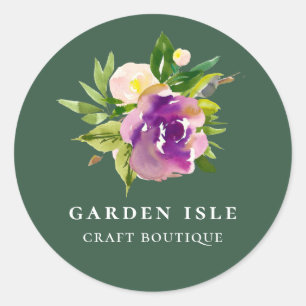 Adesivo Redondo Aquarela Elegante Purple Floral Verde
