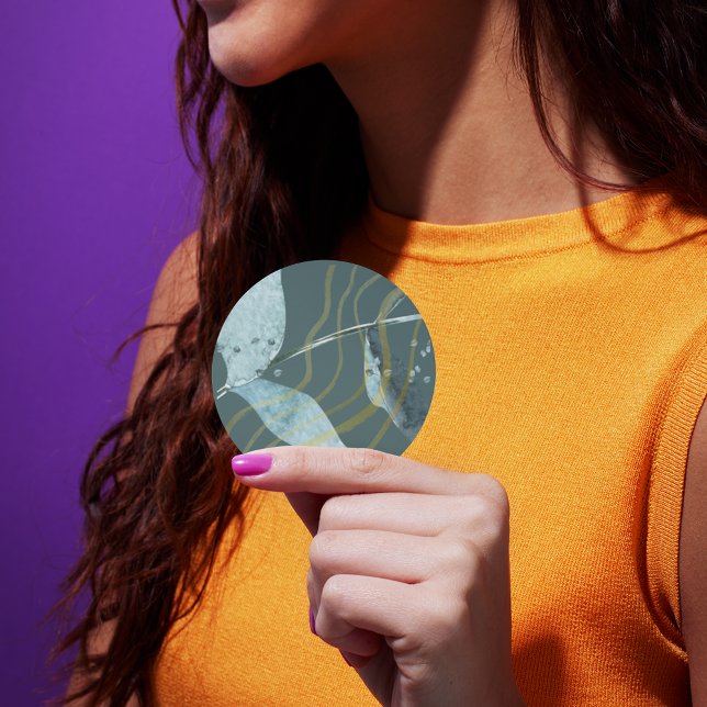 Adesivo Redondo Aquarela Eucalipto, Ondas Douradas | Modern Weddin (Criador carregado)