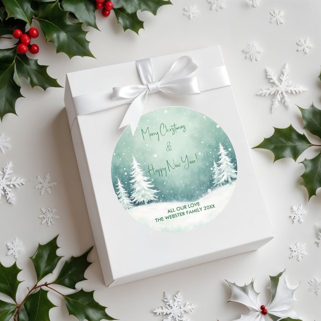 Adesivo Redondo Aquarela Feliz Natal e Feliz ano novo (Criador carregado)