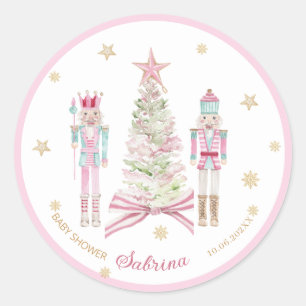 Adesivo Redondo Aquarela Feliz Natal Quebra-Nozes ballet rosa