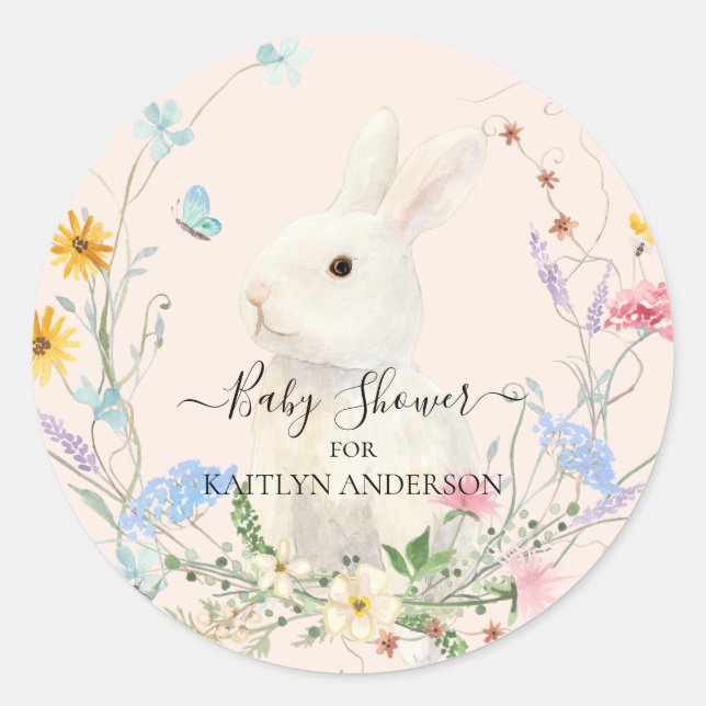 Adesivo Redondo Aquarela Flor de Coelho Abelha Borboleta Floral (Frente)