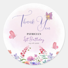 Adesivo Redondo Aquarela Flor de Nascimento Floral Primeiro Aniver