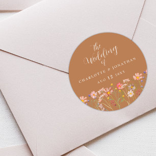 Adesivo Redondo Aquarela Floral Boho Rústico Terracota Casamento