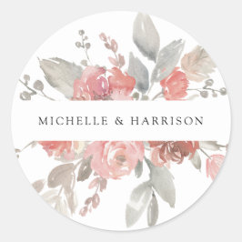 Adesivo Redondo Aquarela Floral Cor-de-Rosa Escamosa Elegante