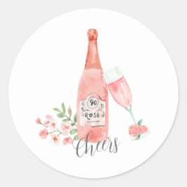 Adesivo Redondo Aquarela Floral e design de Vinho Rosé.