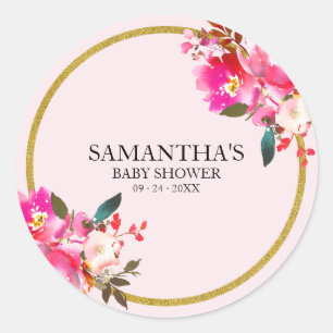 Adesivo Redondo Aquarela Floral Elegante rosa e Dourada
