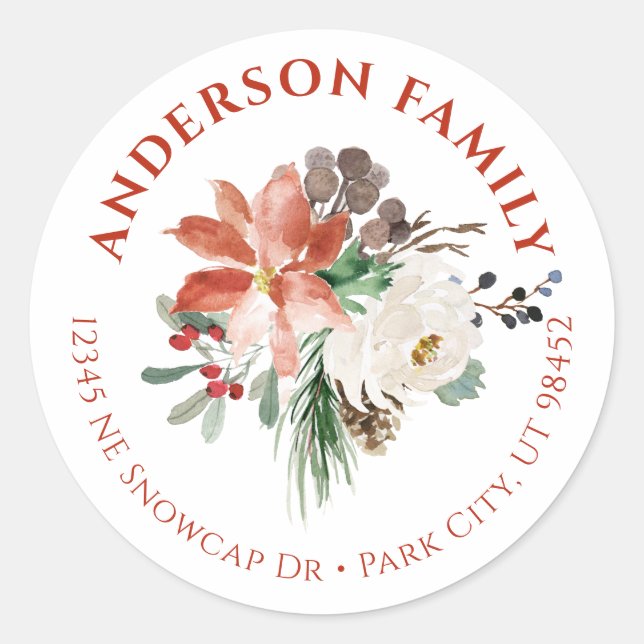 Adesivo Redondo Aquarela Floral Natal Pequeno Rótulos Redondos (Frente)