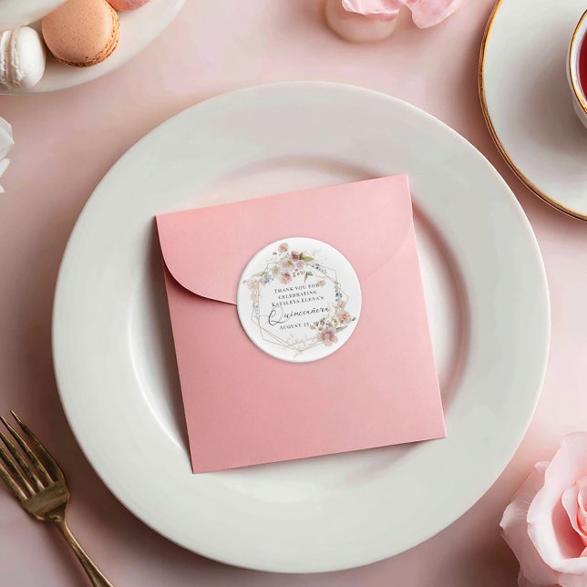 Adesivo Redondo Aquarela Floral Quinceanera (Criador carregado)