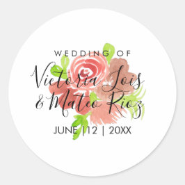 Adesivo Redondo Aquarela Floral Rosa Bege Blush Folha Casamento